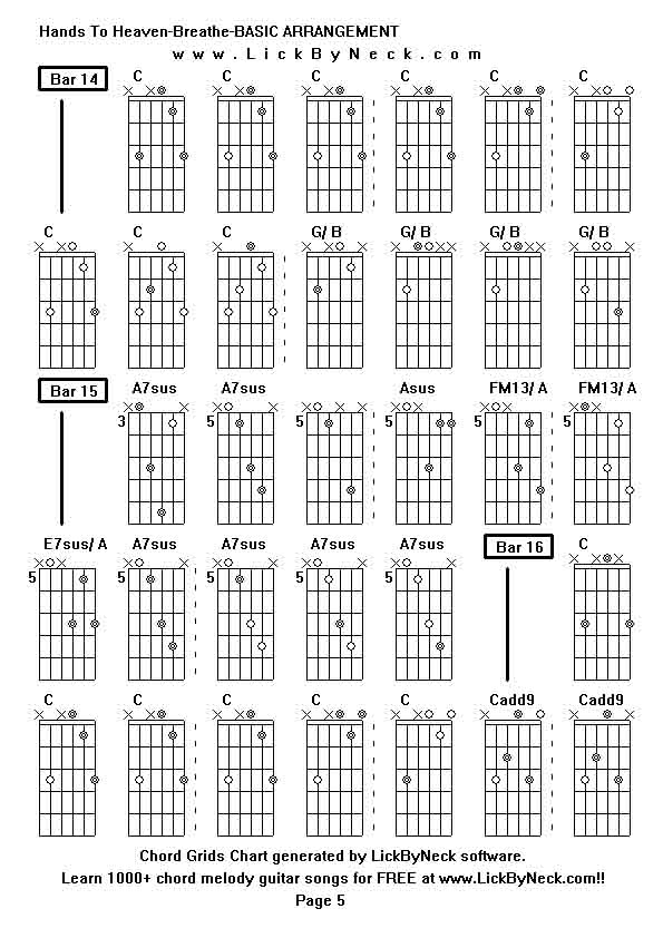 Chord Grids Chart of chord melody fingerstyle guitar song-Hands To Heaven-Breathe-BASIC ARRANGEMENT,generated by LickByNeck software.